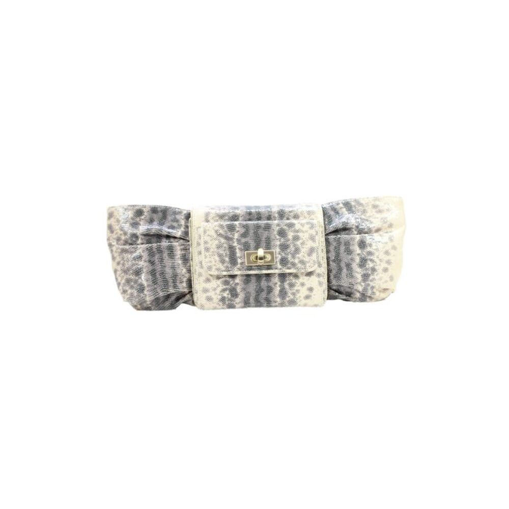 Alexis Hudson Womens Animal Print Rouched Detail Clutch Purse Beige